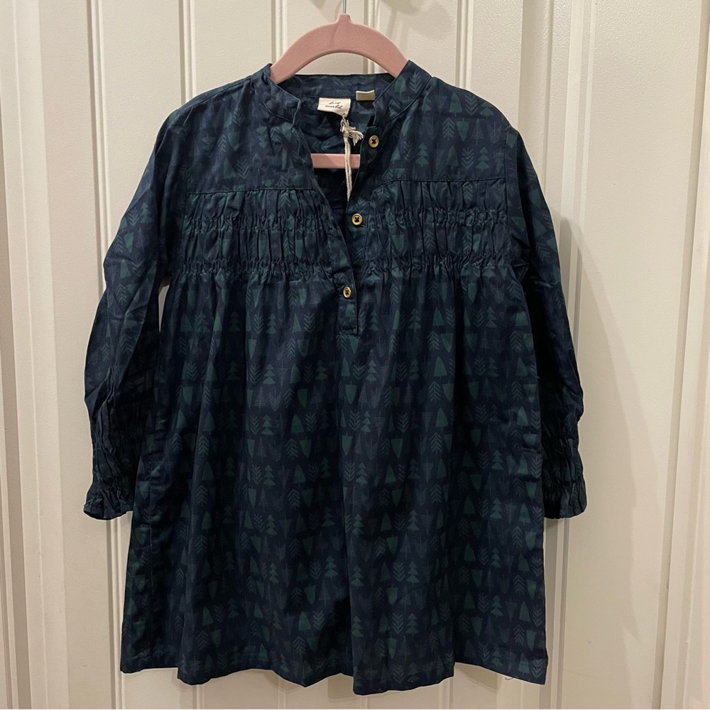 Beet World navy and green tree patterned dress